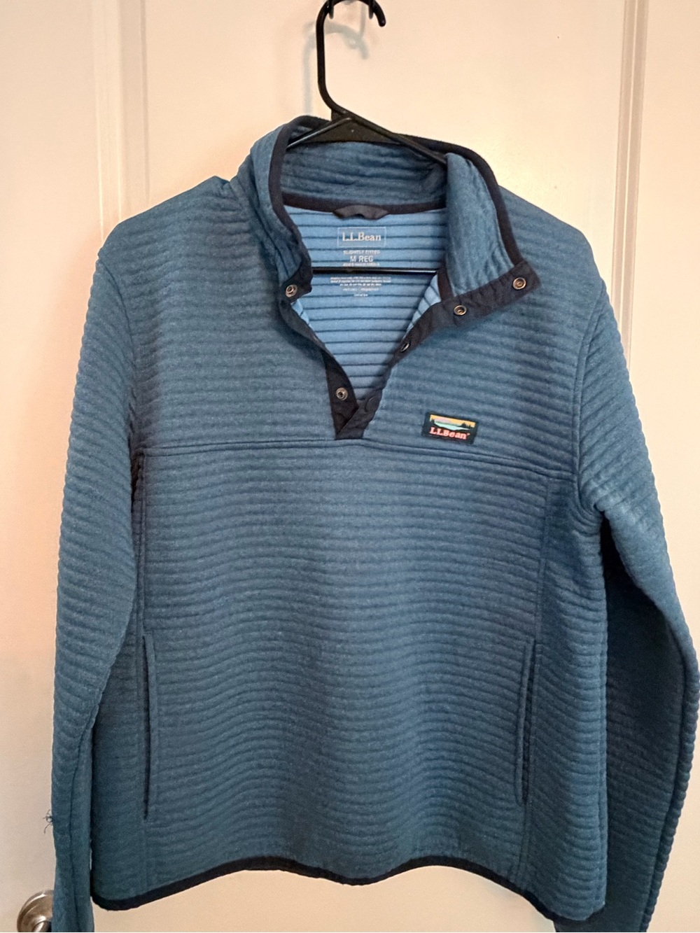 L.L.Bean Men’s Sweater Fleece Pullover Blue Medium 1/4 Snap Airknit
